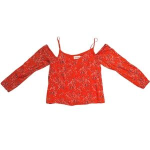 Line + Dot Red Floral Cold Shoulder Blouse Long Sleeve Top Small NWT